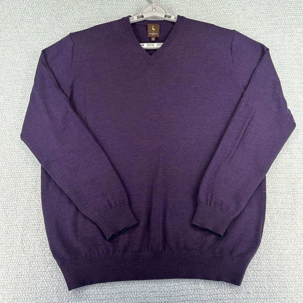TailorByrd Sweater Mens XL Purple Merino Wool V-Neck Preppy Golf Made in Italy